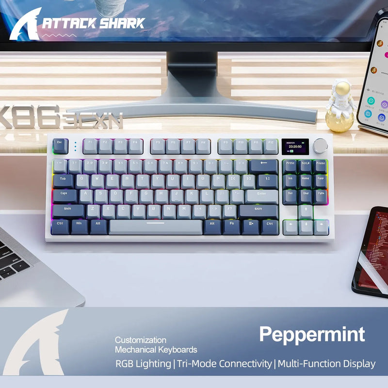 K86 teclado mecânico sem fio hot-swappable bluetooth/2.4g com tela de exibição e botão rotativo de volume para jogos e trabalho